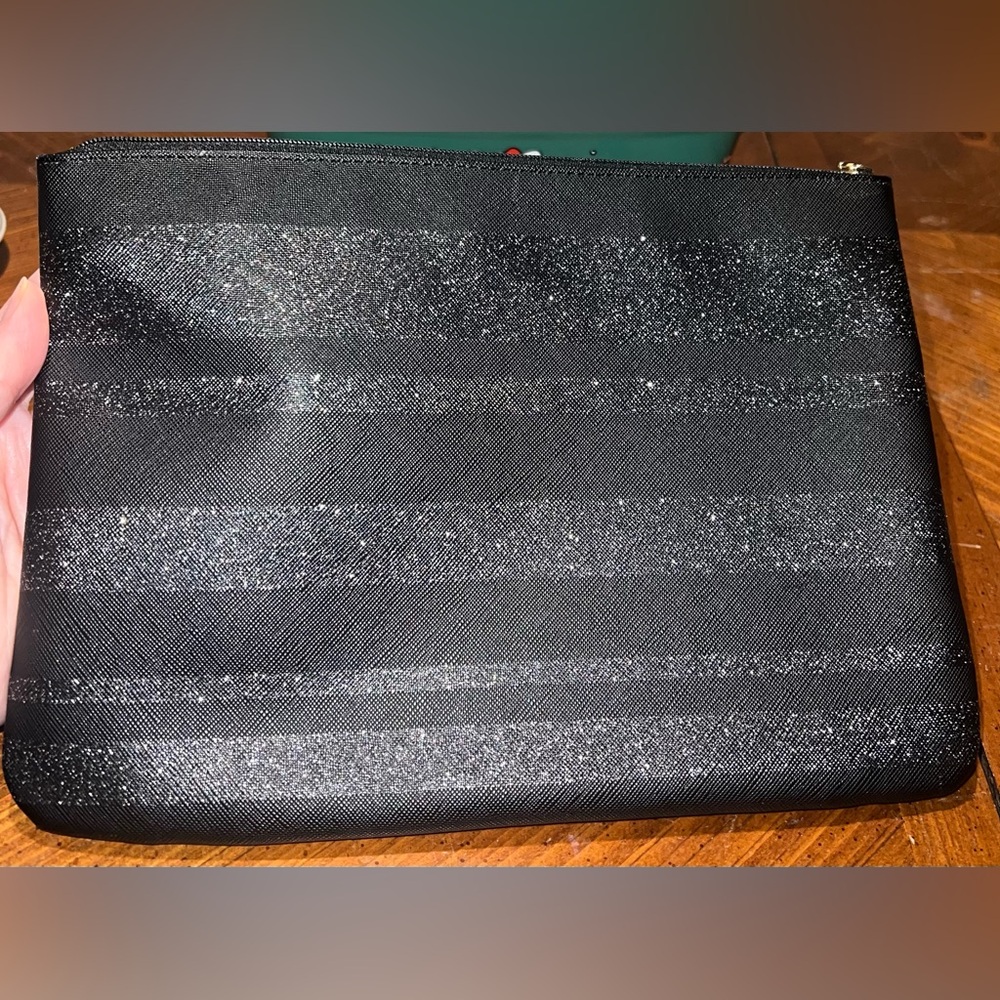 Kate Spade New York Graham Haven Lane Black Glitter Stripe Wristlet Clutch Bag - Picture 7 of 9